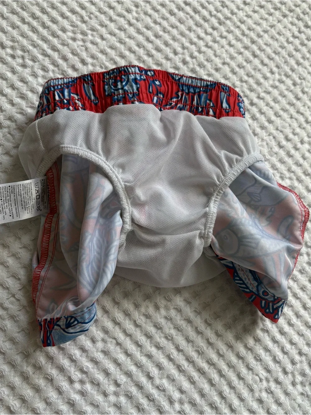 Janie And Jack Fish Print Swim Trunks Red Blue Underwater Bathing Suit 6-12M